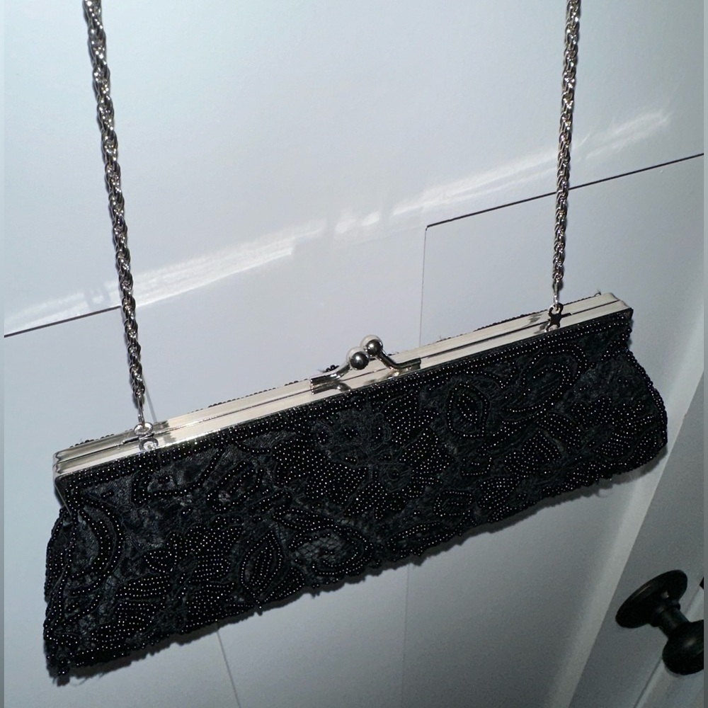 La Regale Black Beaded Shoulder/Clutch bag